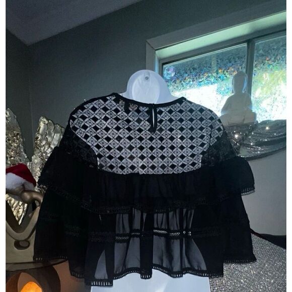 Beulah Ruffle Lace Crop Top with peals and rhinestone details - Picture 5 of 12